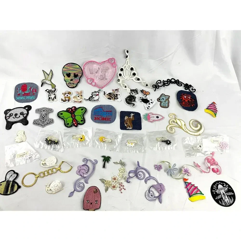 45PC Assorted Sewing Applique‎ Patches Iron on Sew On NEW Mixed Sequin Crafting